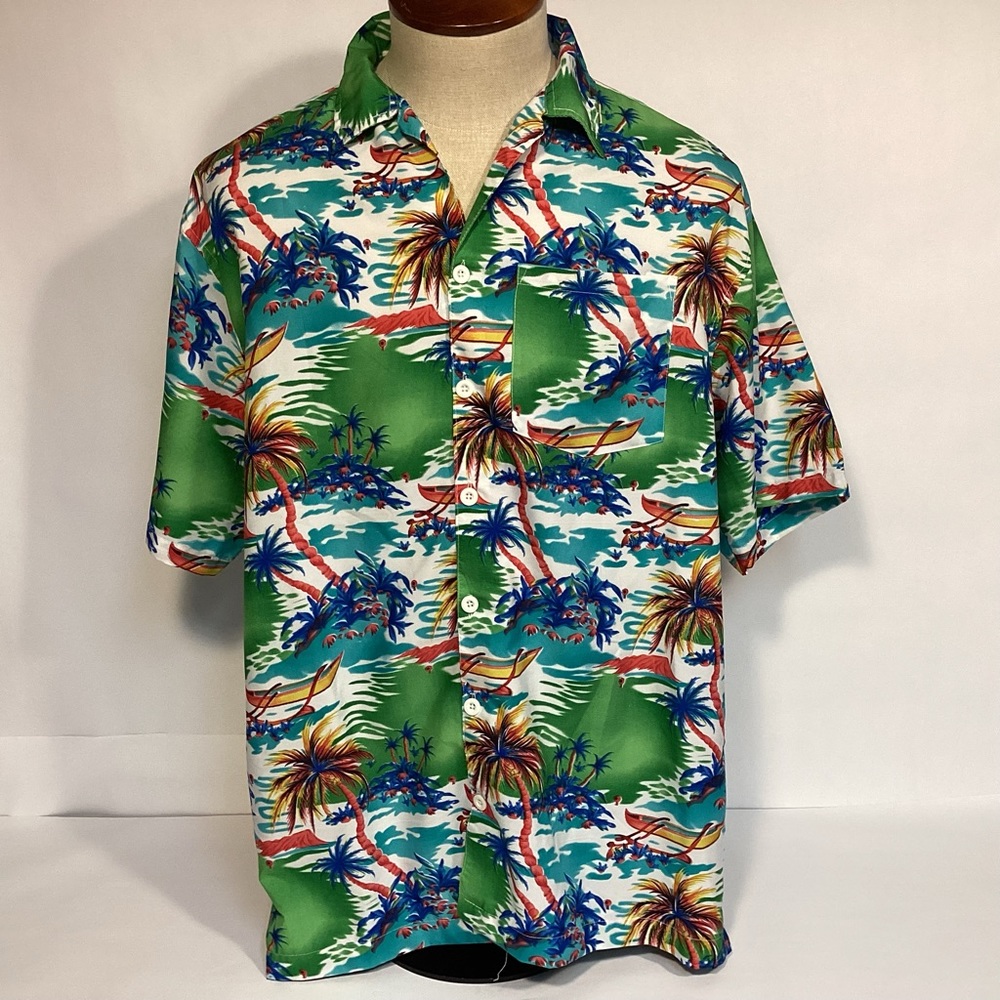 Hawaiian party tiki Men’s shirt size large Blue Gear